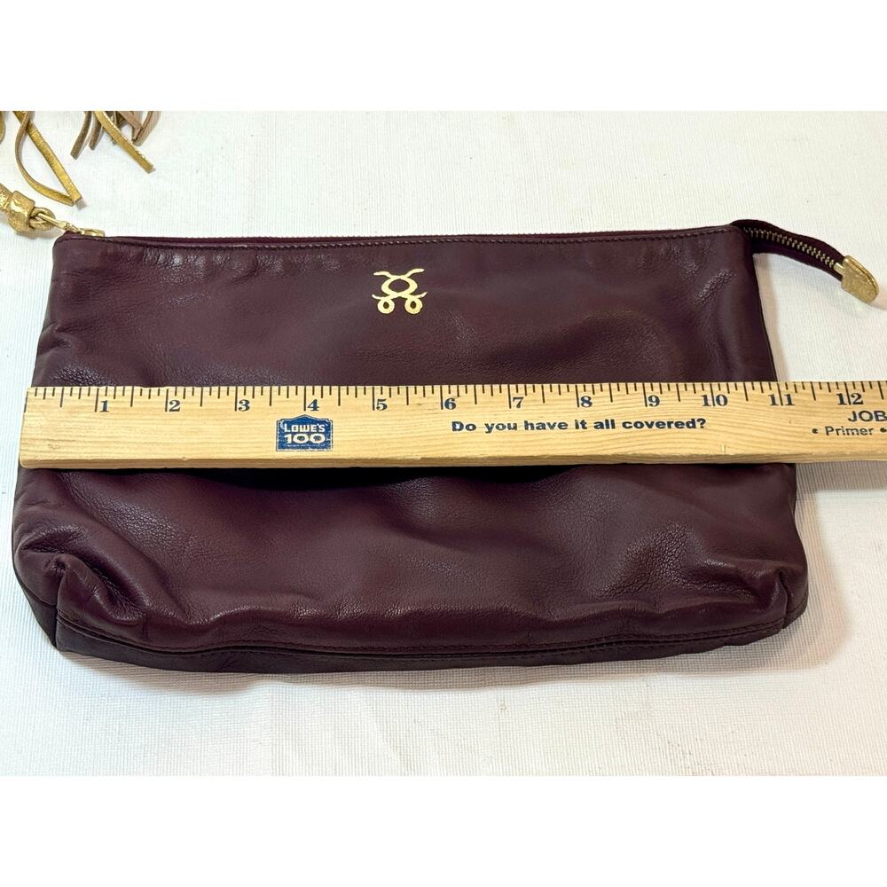 Figue Burgundy Leather Clutch Handbag Gold Tassel Logo With Dust Bag - Picture 8 of 9